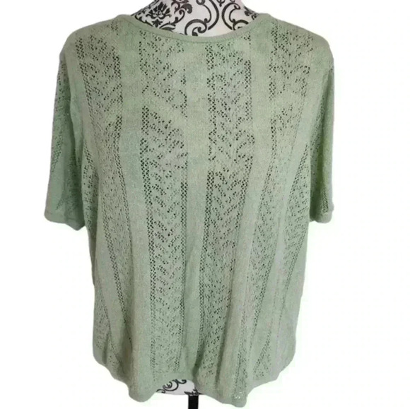 Laura Ashley Short Sleeve Lace Jumper Vintage 1997 Green Pointelle  Women's XL - Picture 2 of 10